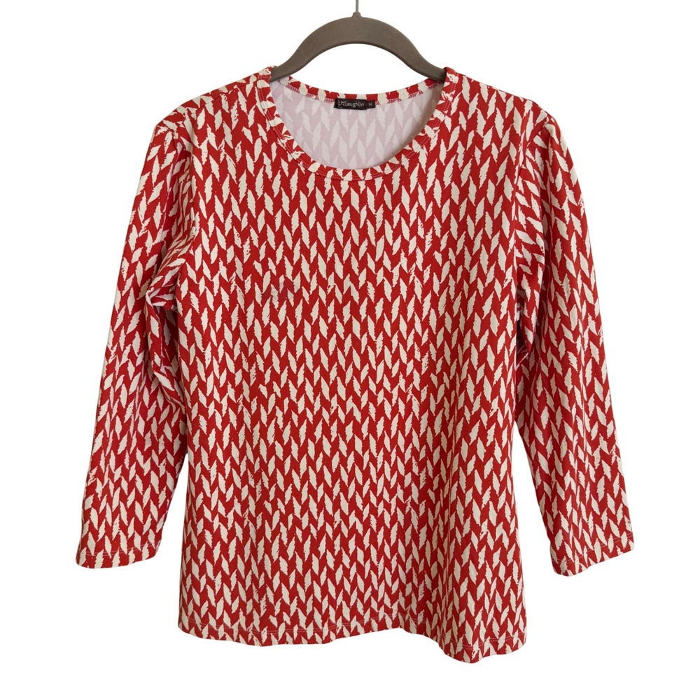 J. McLaughlin Catalina Cloth Geometric 3/4 Sleeve Stretch Top Medium Travel